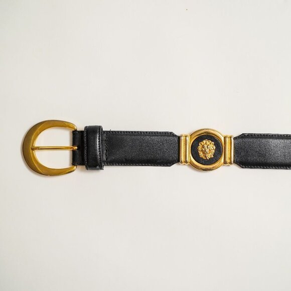 Vintage Le Cinture Di Marila Genuine Leather Italian Gold and Black Lion Belt - Picture 2 of 8